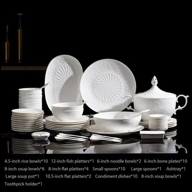 Geschirrset aus feinstem Bone China mit weißem Reliefdekor INGRI White Embossed Bone China Dinnerware Set | Handcrafted Luxury - 16