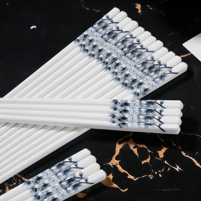 INGRI Blue & White Porcelain Bone China Chopsticks Set with Holder - 4