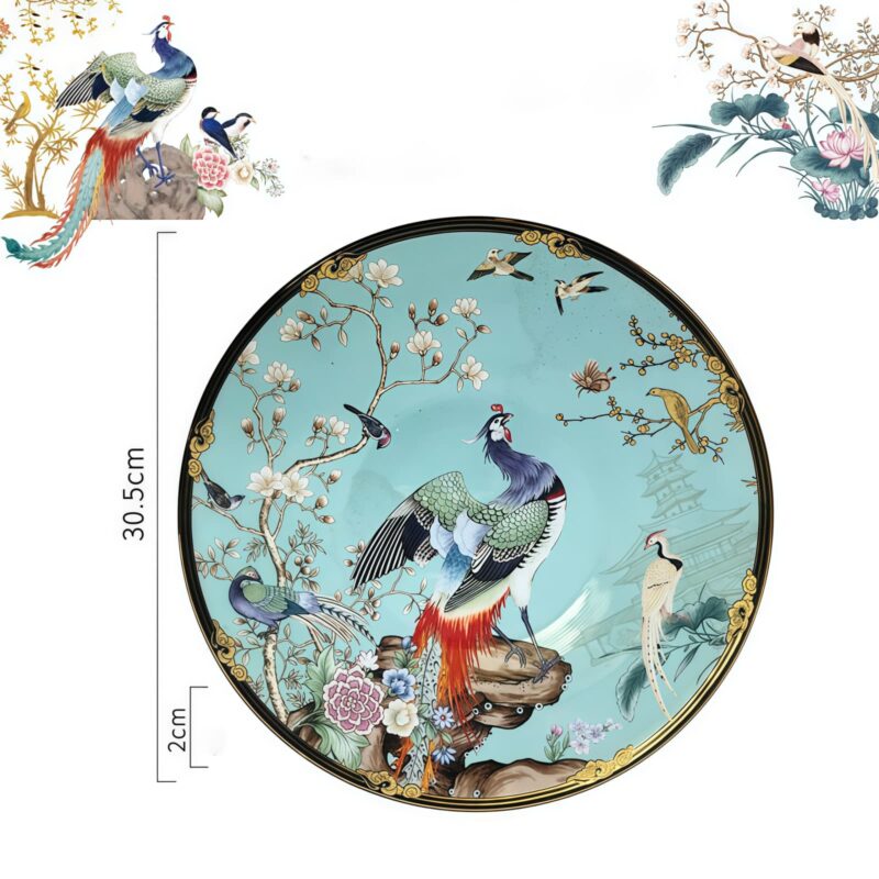 Blue Phoenix Bone China Dinnerware Set - Hand-Painted Gold Rims - 12
