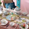 Blue Phoenix Bone China Dinnerware Set - Hand-Painted Gold Rims - 5
