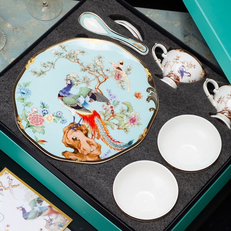 Blue Phoenix Bone China Dinnerware Set - Hand-Painted Gold Rims - 2
