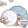 Blue Phoenix Bone China Dinnerware Set - Hand-Painted Gold Rims - 1