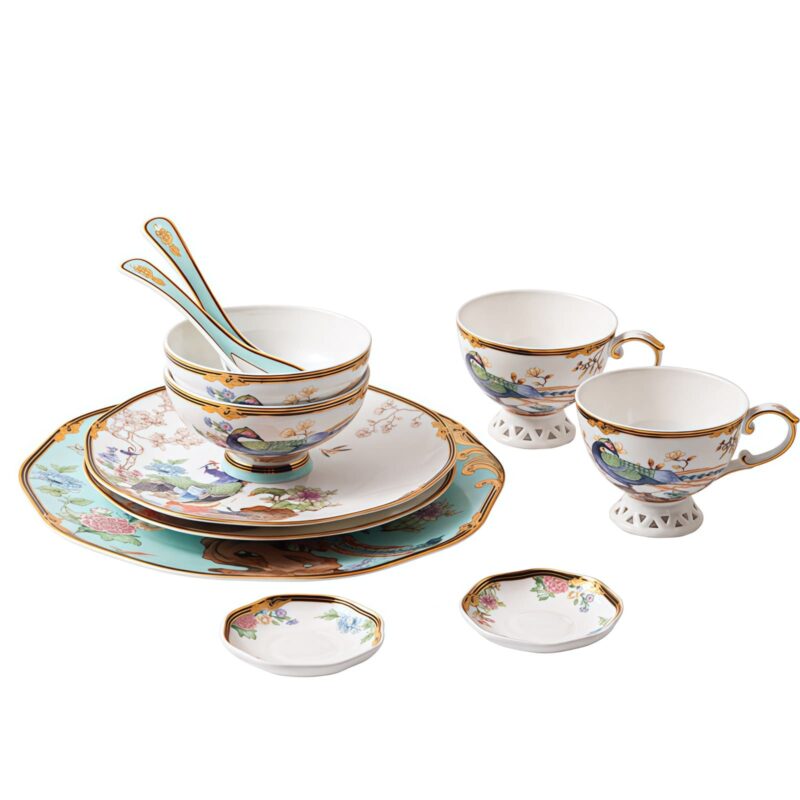 Blue Phoenix Bone China Dinnerware Set - Hand-Painted Gold Rims - 3