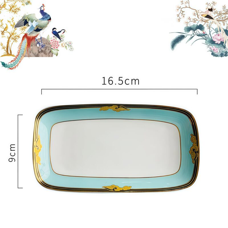 Blue Phoenix Bone China Dinnerware Set - Hand-Painted Gold Rims - 29
