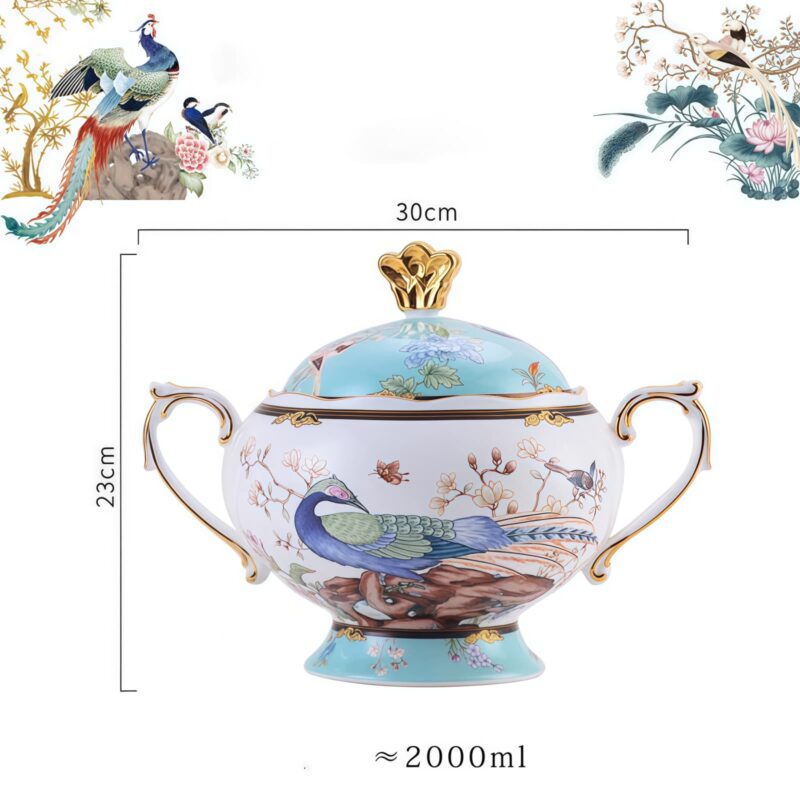 Blue Phoenix Bone China Dinnerware Set - Hand-Painted Gold Rims - 21