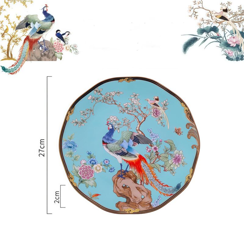Blue Phoenix Bone China Dinnerware Set - Hand-Painted Gold Rims - 10