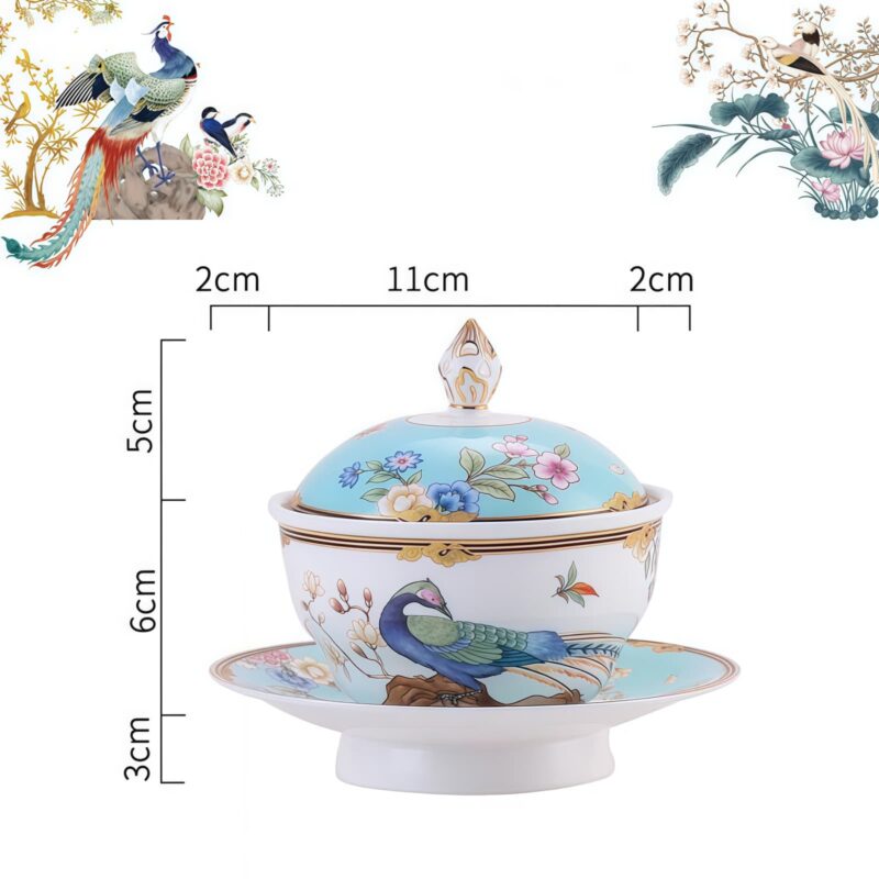 Blue Phoenix Bone China Dinnerware Set - Hand-Painted Gold Rims - 26