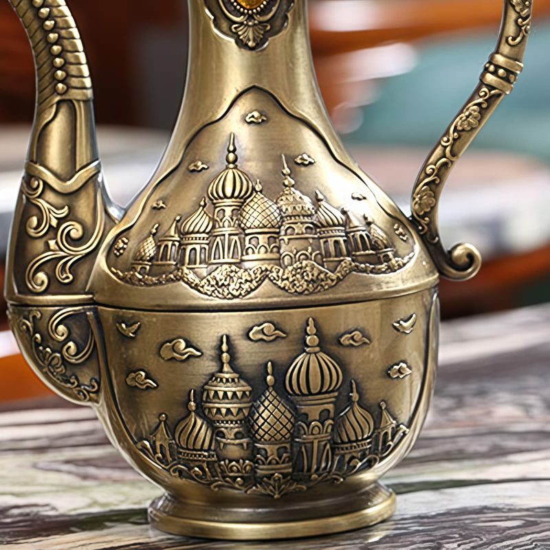 Prunkvolles türkisches Tee-Set aus Zinklegierung mit Tablett Embossed Zinc Alloy Turkish Tea Set with Tray | Palace Collection - 3