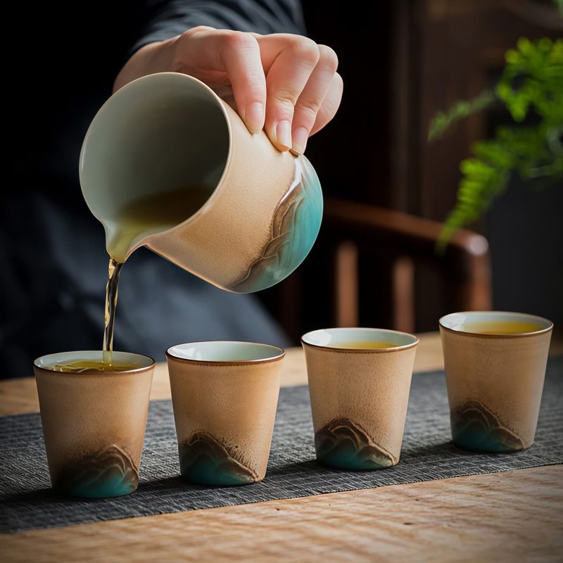 Japanisches Gongfu-Teeservice „Gelber Lotus“ aus Keramik mit Tablett Yellow Lotus Ceramic Japanese Gongfu Tea Set with Tray | Elegant Tea Ceremony - 5