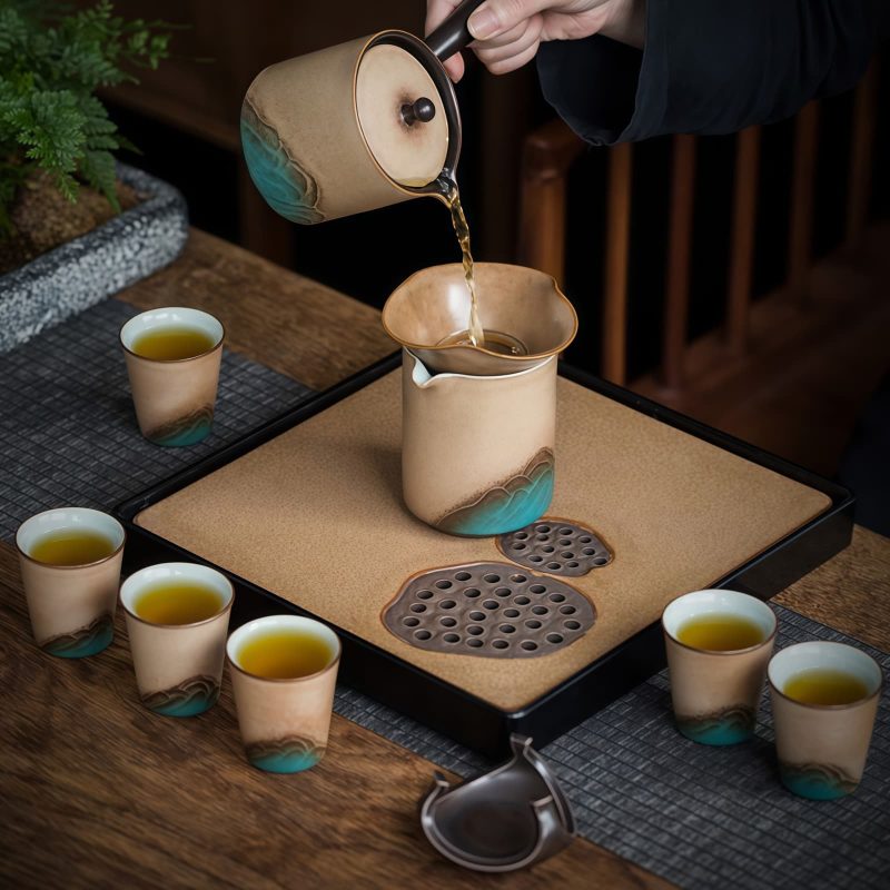 Japanisches Gongfu-Teeservice „Gelber Lotus“ aus Keramik mit Tablett Yellow Lotus Ceramic Japanese Gongfu Tea Set with Tray | Elegant Tea Ceremony - 4