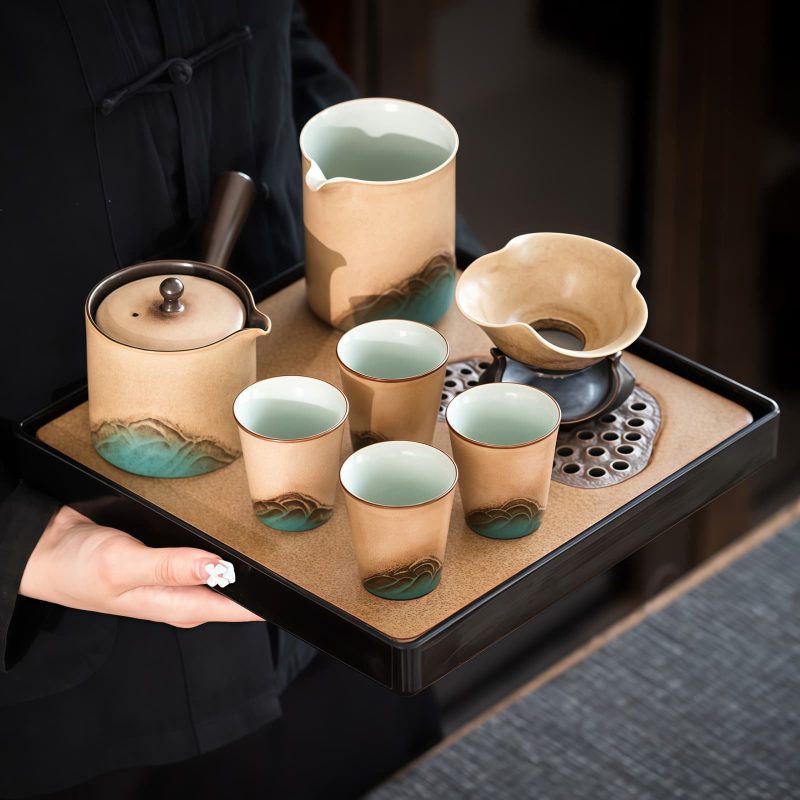 Japanisches Gongfu-Teeservice „Gelber Lotus“ aus Keramik mit Tablett Yellow Lotus Ceramic Japanese Gongfu Tea Set with Tray | Elegant Tea Ceremony - 1