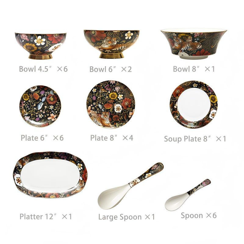Handbemaltes Fine Bone China Geschirr-Set „Jungle Party“ mit Goldakzenten INGRI Jungle Party Bone China Dinnerware Set | Hand-Painted - 3