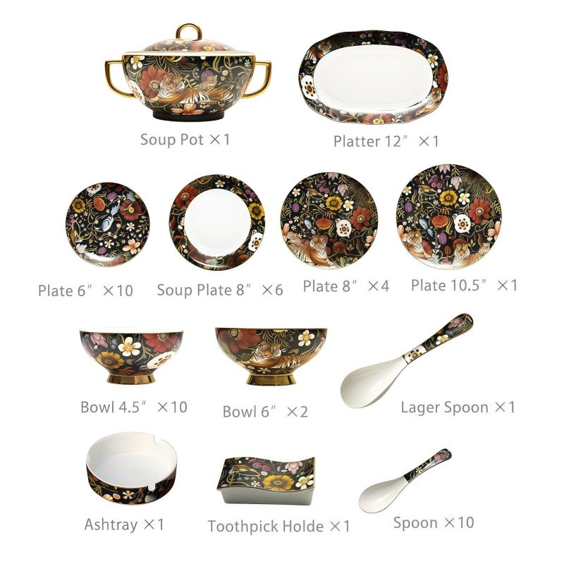 Handbemaltes Fine Bone China Geschirr-Set „Jungle Party“ mit Goldakzenten INGRI Jungle Party Bone China Dinnerware Set | Hand-Painted - 5