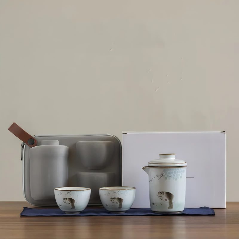 Keramik-Gaiwan-Teeset mit süßem Katzenmotiv und Reisetasche Cute Cat Pattern Ceramic Gaiwan Tea Set with Travel Bag - Perfect Gift - 9
