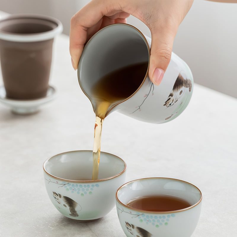 Keramik-Gaiwan-Teeset mit süßem Katzenmotiv und Reisetasche Cute Cat Pattern Ceramic Gaiwan Tea Set with Travel Bag - Perfect Gift - 6