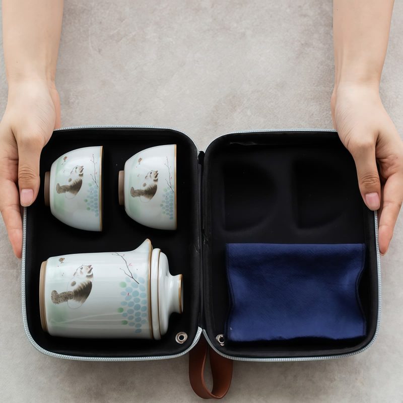 Keramik-Gaiwan-Teeset mit süßem Katzenmotiv und Reisetasche Cute Cat Pattern Ceramic Gaiwan Tea Set with Travel Bag - Perfect Gift - 7