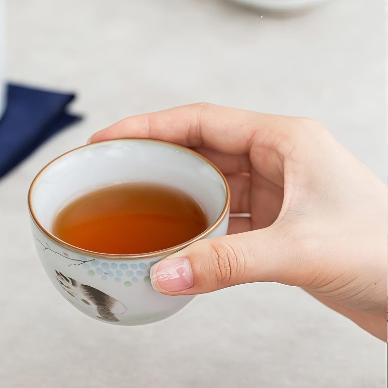 Keramik-Gaiwan-Teeset mit süßem Katzenmotiv und Reisetasche Cute Cat Pattern Ceramic Gaiwan Tea Set with Travel Bag - Perfect Gift - 8