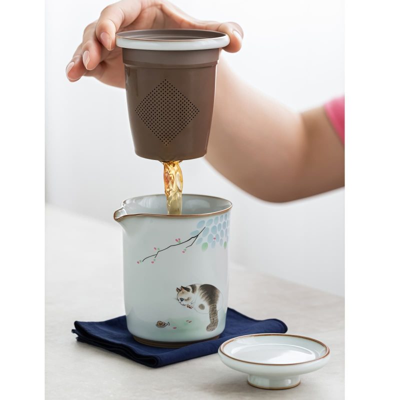 Keramik-Gaiwan-Teeset mit süßem Katzenmotiv und Reisetasche Cute Cat Pattern Ceramic Gaiwan Tea Set with Travel Bag - Perfect Gift - 3
