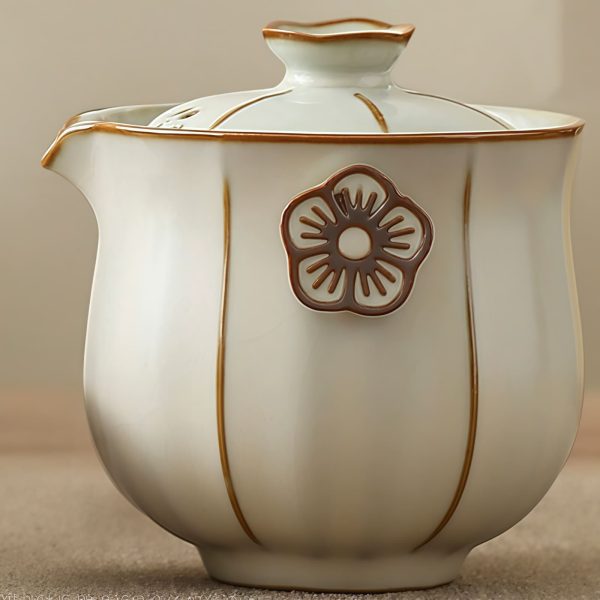 Gaiwan-Reise-Teeset aus Ru-Brennofen-Keramik mit Blumengriff