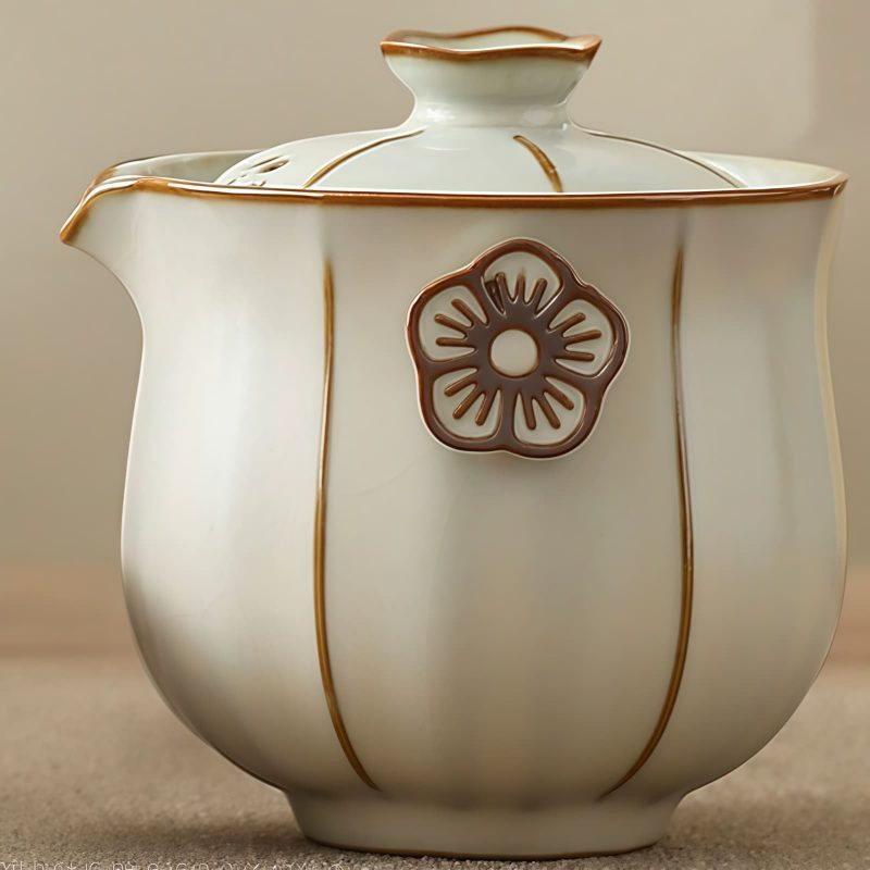 Floral Ru Kiln Ceramic Gaiwan Travel Tea Set | Elegant Chinese Tea Service - 1