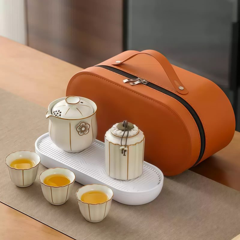 Floral Ru Kiln Ceramic Gaiwan Travel Tea Set | Elegant Chinese Tea Service - 7