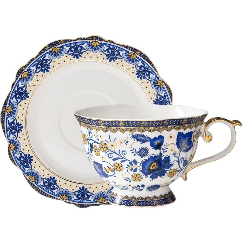 Vintage Tee-Set aus Porzellan mit blau-weißem Blumendekor Vintage Blue White Floral Porcelain Tea Cup & Saucer Set - 8