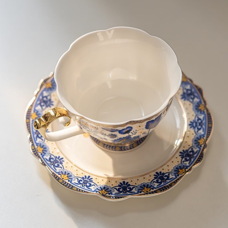 Vintage Tee-Set aus Porzellan mit blau-weißem Blumendekor Vintage Blue White Floral Porcelain Tea Cup & Saucer Set - 2