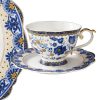 Vintage Tee-Set aus Porzellan mit blau-weißem Blumendekor Vintage Blue White Floral Porcelain Tea Cup & Saucer Set - 5