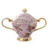 Zucker- und Milchset aus Bone China mit rosa Blumen- und Vogelmotiv Pink Floral Bird Bone China Sugar & Creamer Set | Elegant Teaware - 1