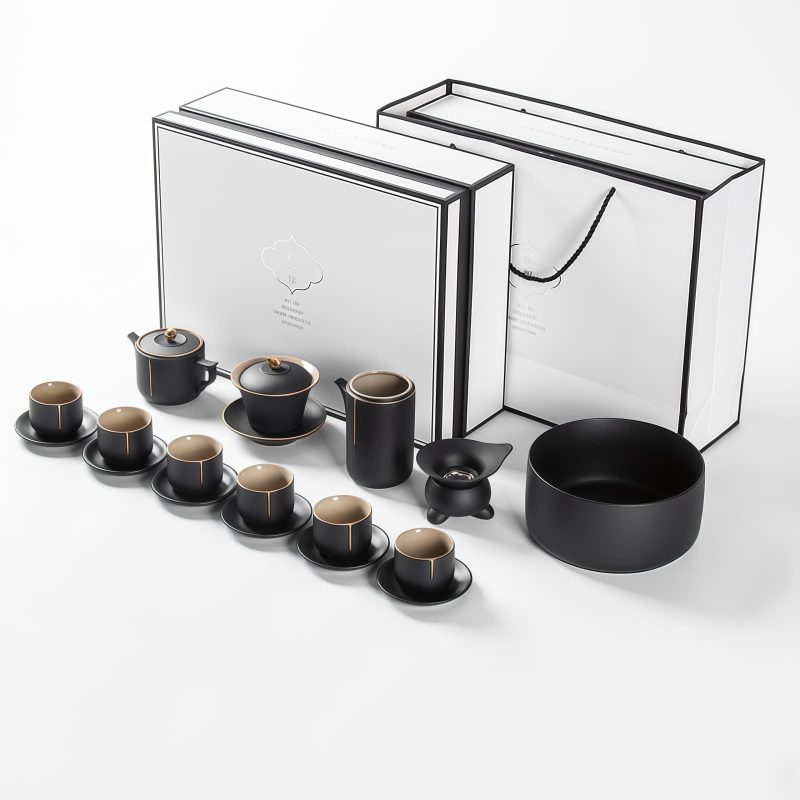 Chinesisches Gongfu-Teeservice aus Keramik – Schwarz-Gold mit Glanzfinish Luxury Black Gold Ceramic Chinese Gongfu Tea Set - Glossy Finish - 6