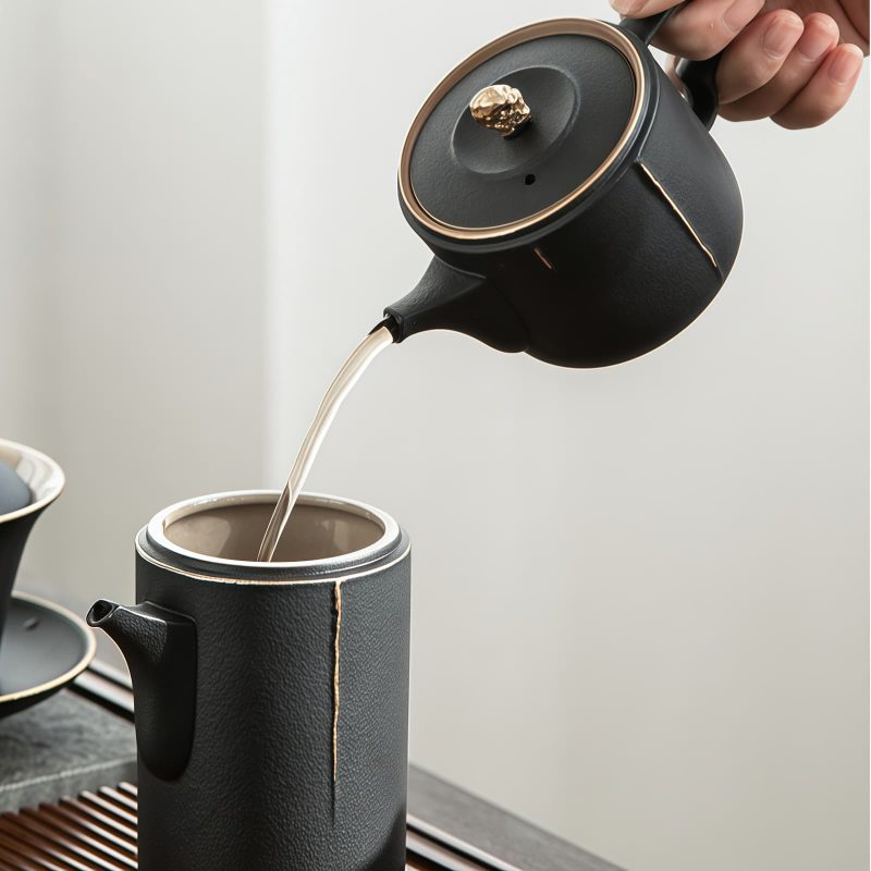 Chinesisches Gongfu-Teeservice aus Keramik – Schwarz-Gold mit Glanzfinish Luxury Black Gold Ceramic Chinese Gongfu Tea Set - Glossy Finish - 2