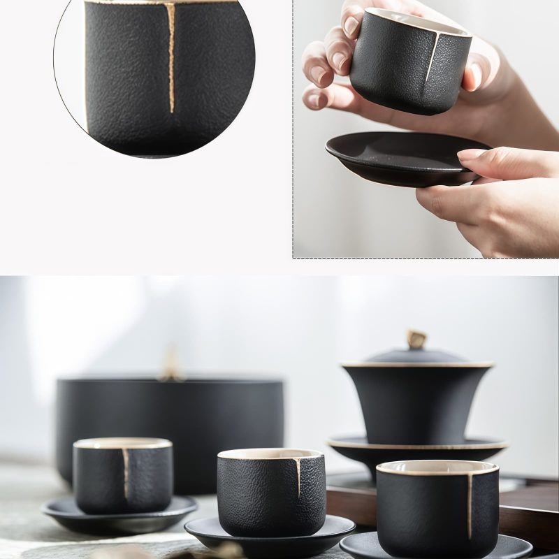 Chinesisches Gongfu-Teeservice aus Keramik – Schwarz-Gold mit Glanzfinish Luxury Black Gold Ceramic Chinese Gongfu Tea Set - Glossy Finish - 1