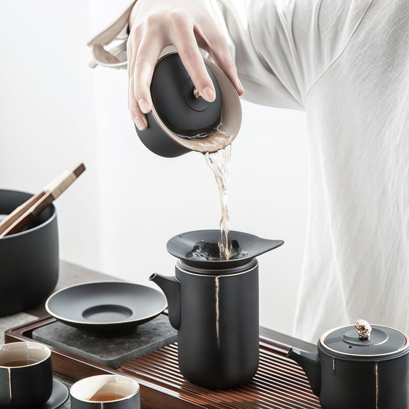 Chinesisches Gongfu-Teeservice aus Keramik – Schwarz-Gold mit Glanzfinish Luxury Black Gold Ceramic Chinese Gongfu Tea Set - Glossy Finish - 3