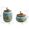 Grüne Keramik-Teedose mit Blumen- und Vogelmotiven & goldenem Hirschdeckel Green Floral Bird Ceramic Tea Caddy with Golden Deer Lid | Airtight Loose Tea Tin - 4