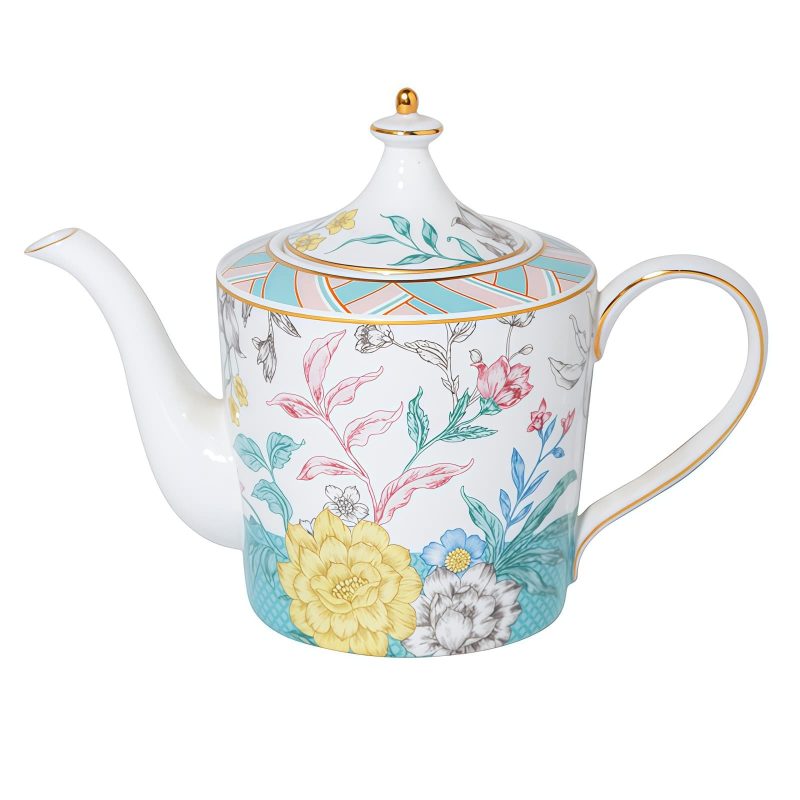 Milan Garden Teeservice aus Bone China – Englisches Teekannen-Set mit blau-rosa Chrysanthemen Milan Garden Bone China Teapot Set - English Style Chrysanthemum - 6
