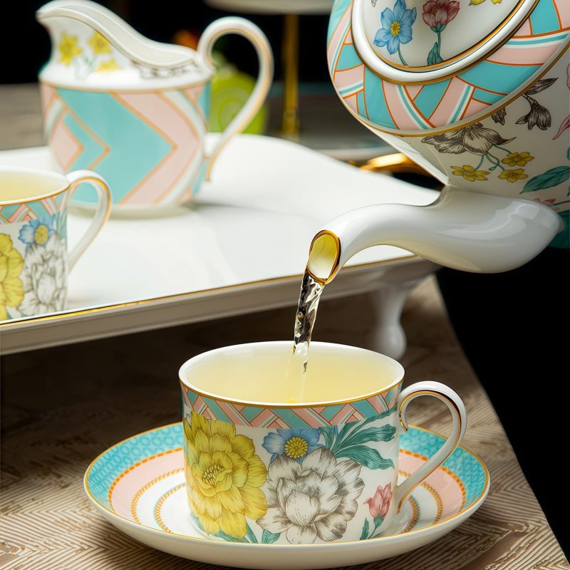 Milan Garden Teeservice aus Bone China – Englisches Teekannen-Set mit blau-rosa Chrysanthemen Milan Garden Bone China Teapot Set - English Style Chrysanthemum - 1
