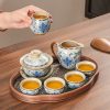 Vintage Blue & White Floral Ceramic Tea Set with Glass Tray - 5