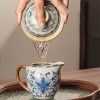 Vintage Blue & White Floral Ceramic Tea Set with Glass Tray - 3