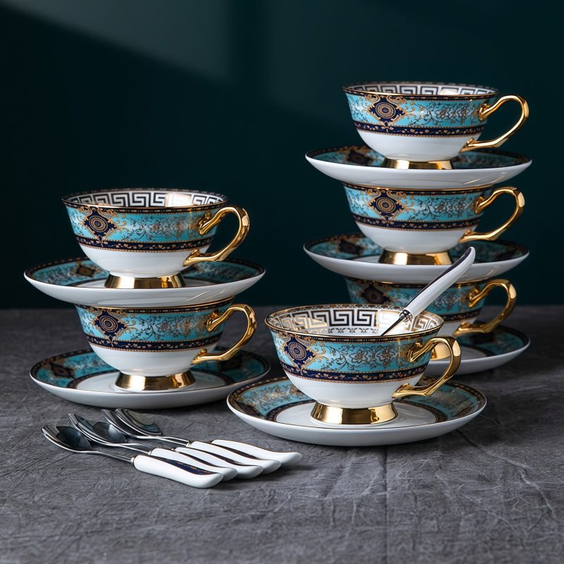 Bohemian Bone China Tea Cup & Saucer Set - Gold-Plated Handle - 3