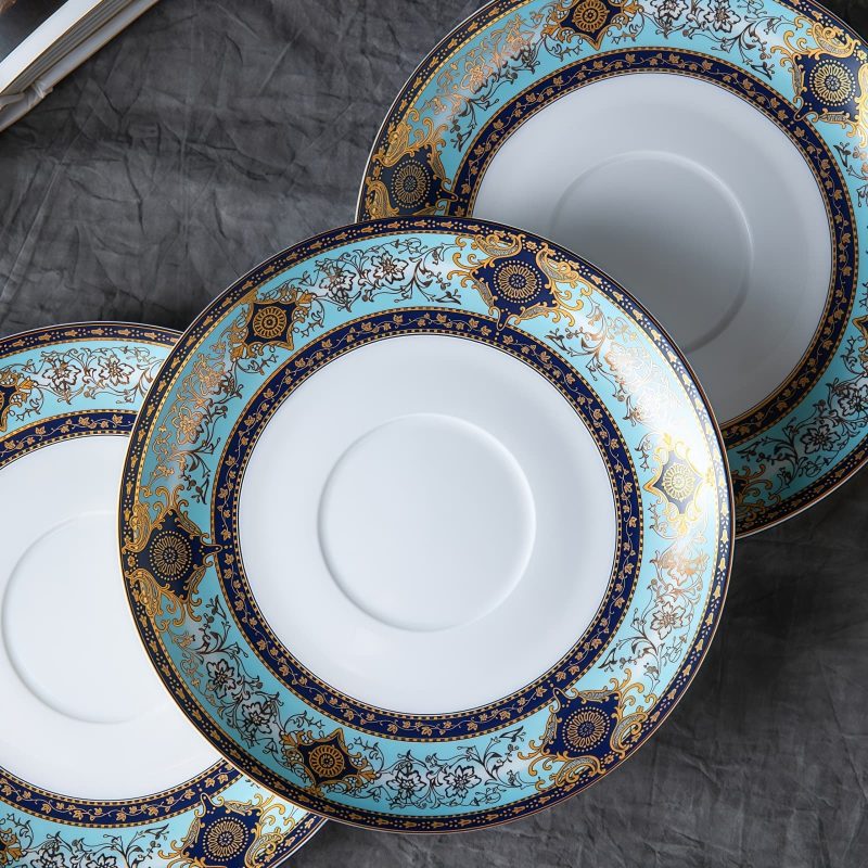 Bohemian Bone China Tea Cup & Saucer Set - Gold-Plated Handle - 4