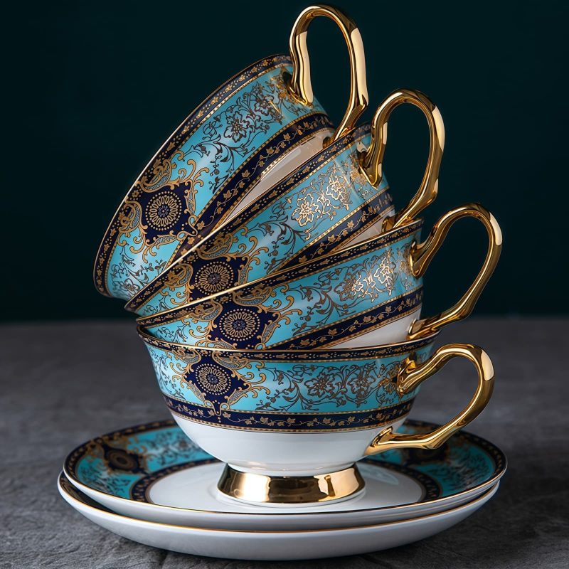 Bohemian Bone China Tea Cup & Saucer Set - Gold-Plated Handle - 2