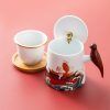 Porzellan-Teebecher „Springender Karpfen“ mit Holzgriff, Teesieb, Deckel und Untersetzer Jumping Carp Porcelain Tea Mug with Infuser & Wood Handle | 13.5oz - 4