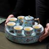 Handbemaltes chinesisches Porzellan-Tee-Set mit Emaille-Dekor und Tablett Hand-painted Enamel Chinese Porcelain Tea Set with Tray - 2
