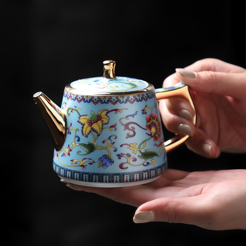 Handbemaltes chinesisches Porzellan-Tee-Set mit Emaille-Dekor und Tablett Hand-painted Enamel Chinese Porcelain Tea Set with Tray - 3