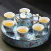 Handbemaltes chinesisches Porzellan-Tee-Set mit Emaille-Dekor und Tablett Hand-painted Enamel Chinese Porcelain Tea Set with Tray - 6