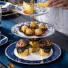 Etagere aus Bone China mit blau-weißem Yucca-Blütenmuster Blue White Yucca Floral Bone China Tiered Server | Elegant Dessert Display - 4