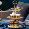 Etagere aus Bone China mit blau-weißem Yucca-Blütenmuster Blue White Yucca Floral Bone China Tiered Server | Elegant Dessert Display - 1