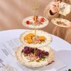 Dreistöckige Porzellan-Etagere „Vintage Rose“ mit goldener Metallstange Vintage Rose 3-Tiered Porcelain Cake Stand with Gold Pole - 2