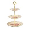Dreistöckige Porzellan-Etagere „Vintage Rose“ mit goldener Metallstange Vintage Rose 3-Tiered Porcelain Cake Stand with Gold Pole - 6