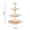 Dreistöckige Porzellan-Etagere „Vintage Rose“ mit goldener Metallstange Vintage Rose 3-Tiered Porcelain Cake Stand with Gold Pole - 5